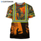Personalized logger t-shirt featuring orange forest logger silhouette all-over print, short-sleeve design