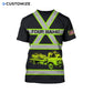 Personalized trucker t-shirt featuring black yellow stripe tanker truck all-over print, back view
