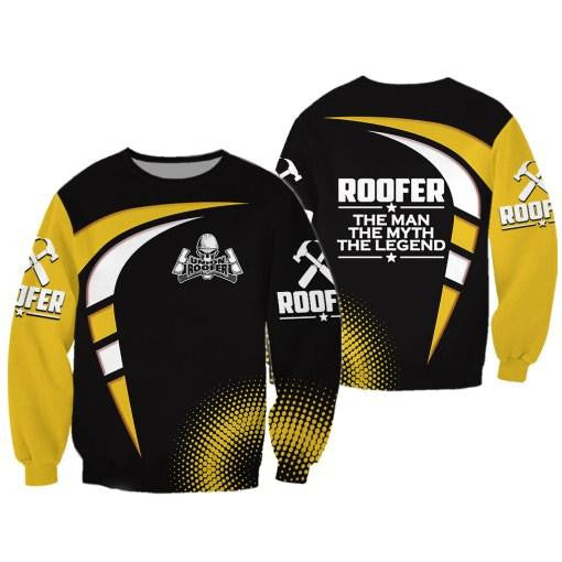 Roofer sweatshirt featuring black yellow roofer legend all-over print