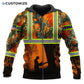 Personalized logger zip hoodie featuring orange forest logger silhouette all-over print, zip-front design