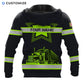 Personalized trucker hoodie featuring black yellow stripe dump truck all-over print, back view