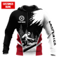 Personalized carpenter hoodie featuring black white red carpenter illustration all-over print