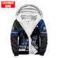 Personalized trucker fleece zip hoodie featuring blue truck ride with pride all-over print, fleece lining shown