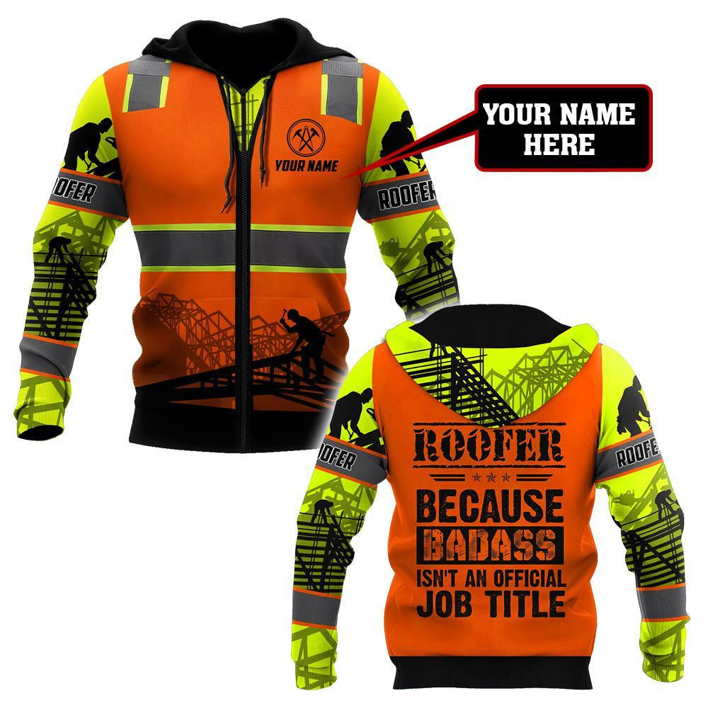 Personalized roofer zip hoodie featuring orange roofer vest print all-over print, zip-front design