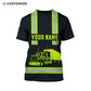 Personalized trucker t-shirt featuring black vest print yellow sleeves all-over print, back view