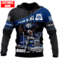 Personalized trucker zip hoodie featuring blue truck ride with pride all-over print, zip-front design