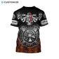 Personalized firefighter t-shirt featuring black skull and flame print all-over print, back view