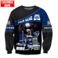 Personalized trucker sweatshirt featuring blue truck ride with pride all-over print, crewneck design