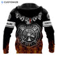Personalized firefighter hoodie featuring black skull and flame print all-over print, back view