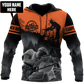 Personalized carpenter hoodie featuring orange black workshop scene all-over print
