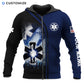 Personalized EMS paramedic zip hoodie featuring navy paramedic star of life all-over print, zip-front design