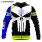 Personalized EMS paramedic zip hoodie featuring white skull and emt print all-over print, zip-front design