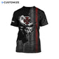 Personalized firefighter t-shirt featuring black skull thin red line all-over print, back view
