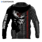 Personalized firefighter hoodie featuring black skull thin red line all-over print, back view