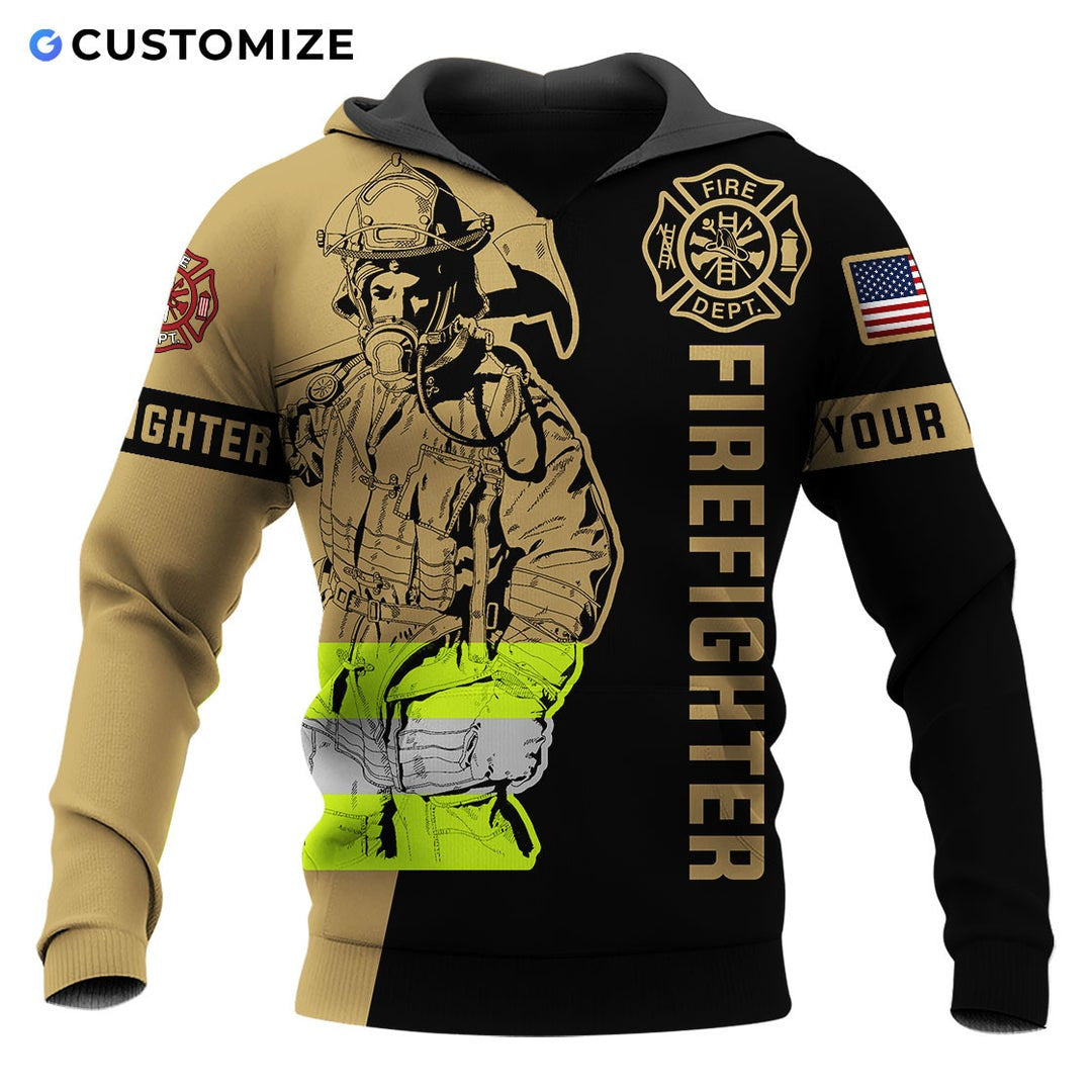 Personalized firefighter hoodie featuring firefighter axe illustration all-over print