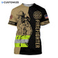 Personalized firefighter t-shirt featuring firefighter axe illustration all-over print, short-sleeve design