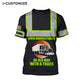 Personalized trucker t-shirt featuring black yellow stripe trucker badge all-over print, back view