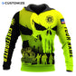 Personalized firefighter hoodie featuring neon yellow skull print all-over print