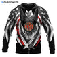 Personalized firefighter zip hoodie featuring eagle wings fire badge all-over print, zip-front design
