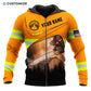 Personalized logger zip hoodie featuring orange forest chainsaw scene all-over print, zip-front design