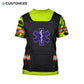 Personalized EMS paramedic t-shirt featuring purple star of life vest print all-over print, back view