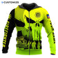 Personalized firefighter zip hoodie featuring neon yellow skull print all-over print, zip-front design