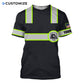 Personalized trucker t-shirt featuring black yellow stripe trucker badge all-over print, short-sleeve design