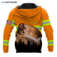 Personalized logger hoodie featuring orange forest chainsaw scene all-over print, back view