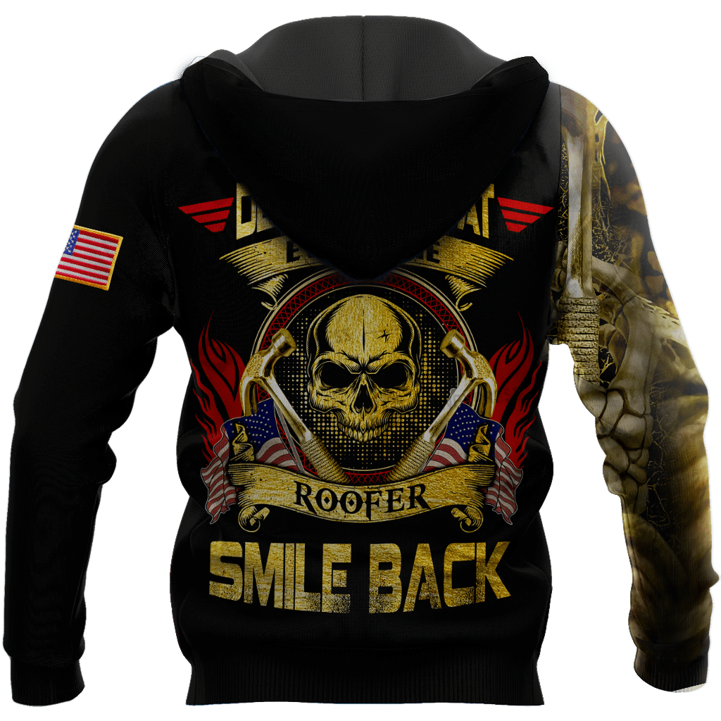 Roofer apparel featuring skull american flag all-over print