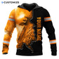 Personalized logger hoodie featuring orange black chainsaw sparks all-over print