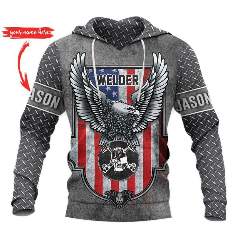Personalized welder hoodie featuring grey american eagle shield all-over print