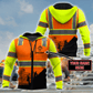 Personalized roofer hoodie featuring orange vest print and roofer silhouette all-over print