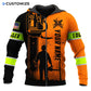 Personalized logger zip hoodie featuring orange black logger silhouette all-over print, zip-front design
