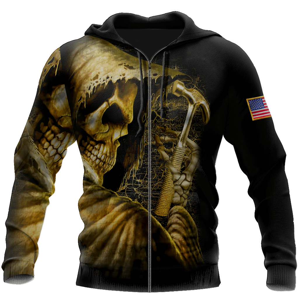 Roofer zip hoodie featuring skull american flag all-over print