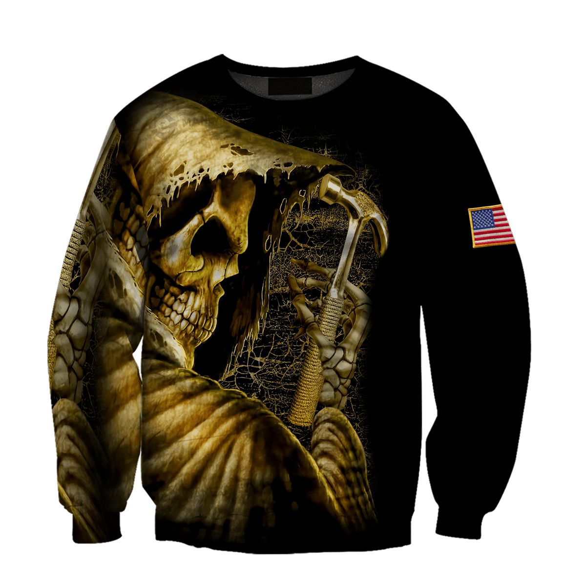 Roofer sweatshirt featuring skull american flag all-over print