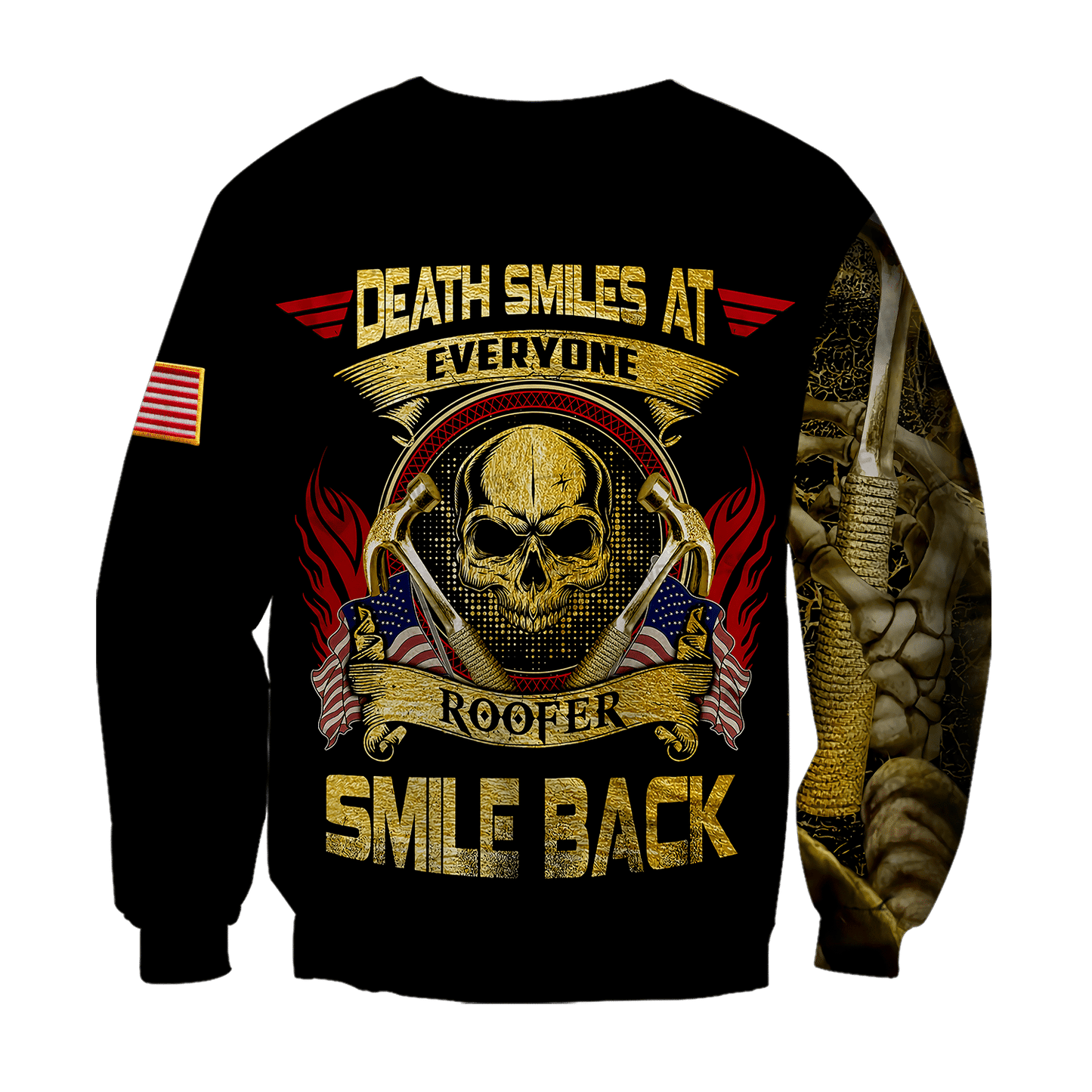 Roofer apparel featuring skull american flag all-over print