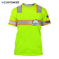 Personalized logger t-shirt featuring neon yellow orange stripe logger badge all-over print, short-sleeve design