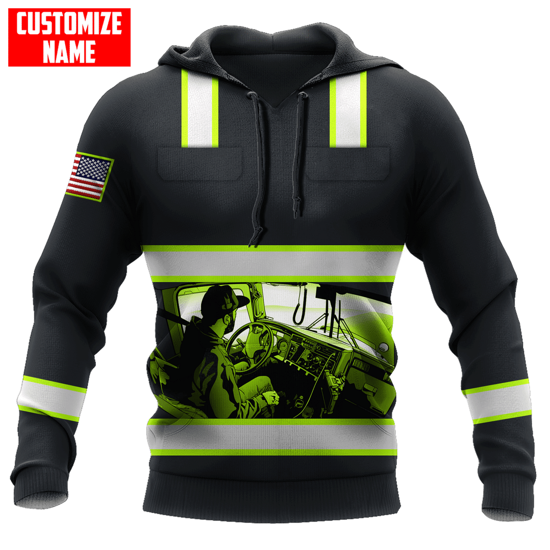 Personalized trucker hoodie featuring black and yellow truck driver print all-over print