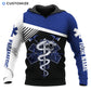 Personalized EMS paramedic hoodie featuring blue and white snake emblem all-over print