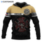 Personalized firefighter hoodie featuring tan and black fire department all-over print
