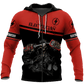 Personalized electrician zip hoodie featuring red black electrician skull all-over print