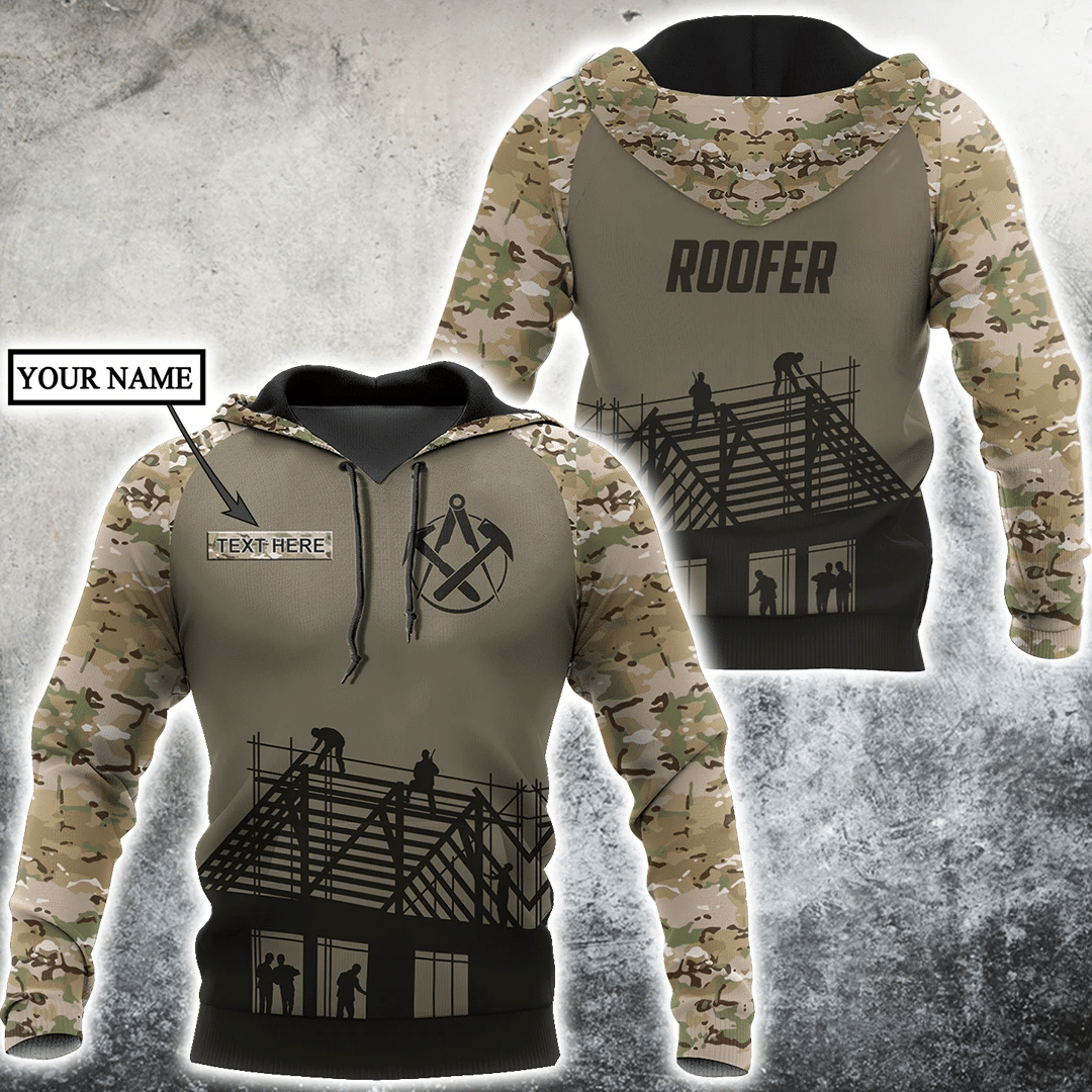 Roofer hoodie featuring olive camouflage roof frame all-over print