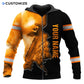 Personalized logger zip hoodie featuring orange black chainsaw sparks all-over print, zip-front design