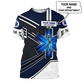 Personalized EMS paramedic t-shirt featuring navy and white ems emblem all-over print, short-sleeve design