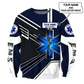 Personalized EMS paramedic sweatshirt featuring navy and white ems emblem all-over print, crewneck design