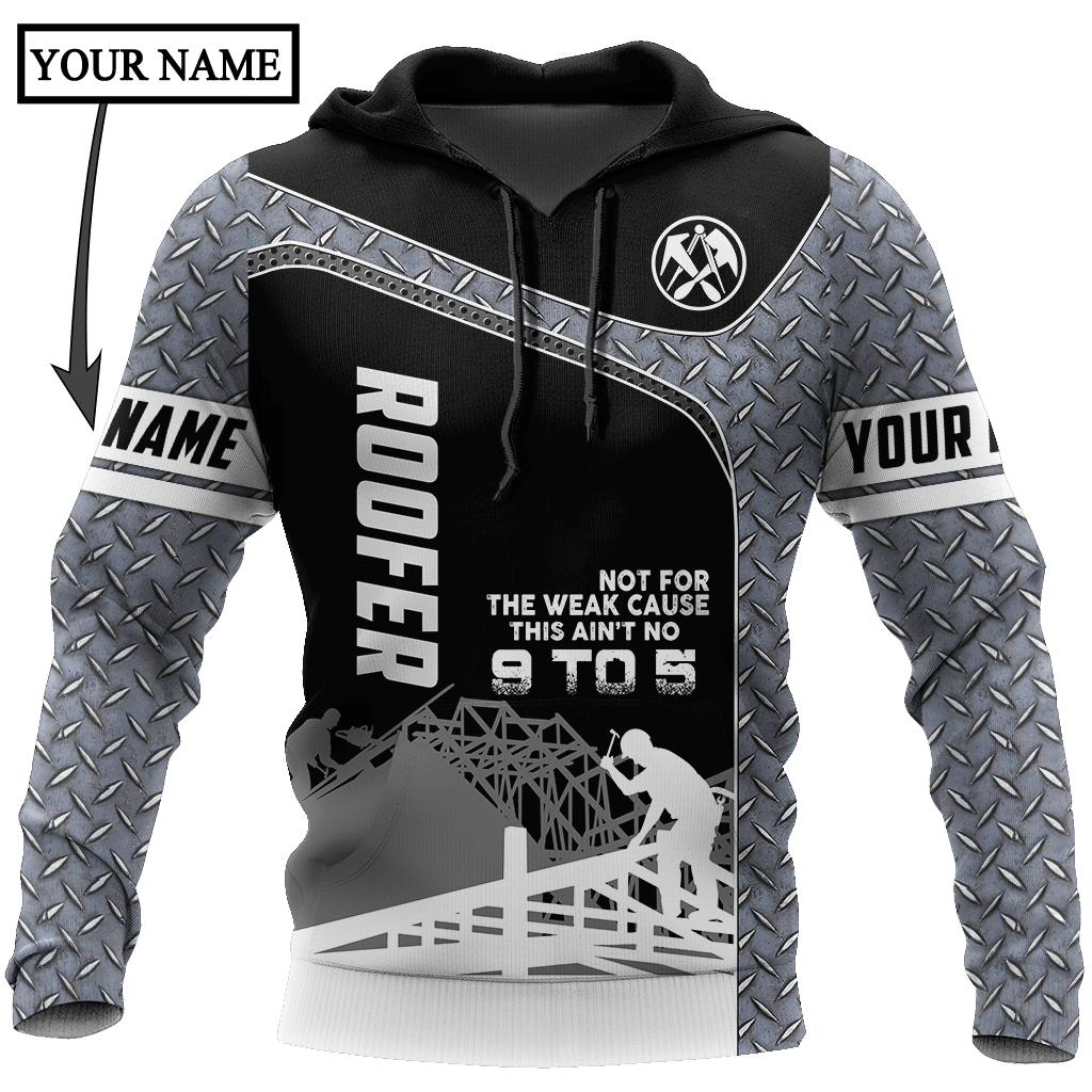 Personalized roofer hoodie featuring grey steel plate and roof frame all-over print