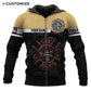 Personalized firefighter zip hoodie featuring tan and black fire department all-over print, zip-front design