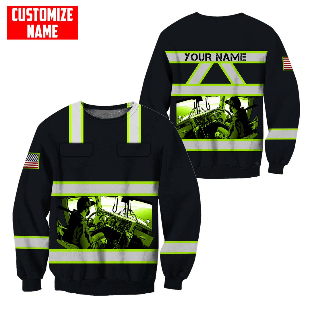 Personalized trucker sweatshirt featuring black and yellow truck driver print all-over print, crewneck design