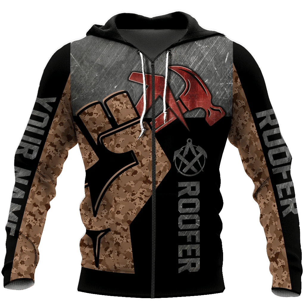 Roofer zip hoodie featuring vintage roofing tools all-over print