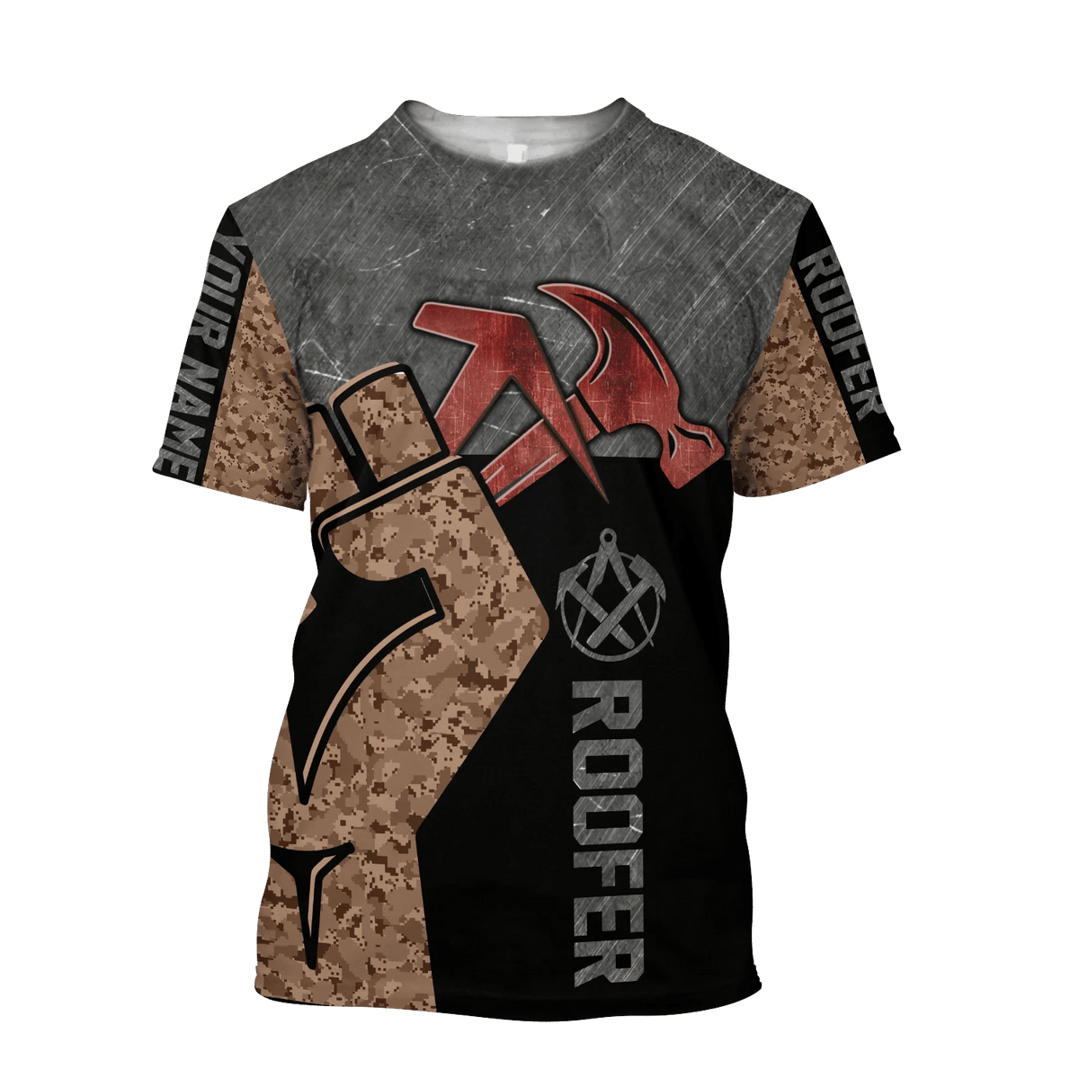 Roofer t-shirt featuring vintage roofing tools all-over print